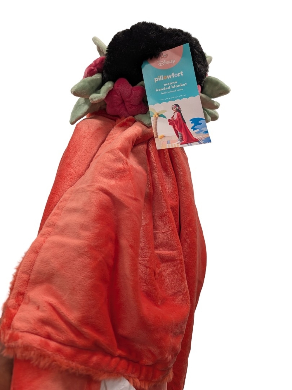 Disney Moana Hooded Plush Blanket - Coral Red with Black & Green Accents